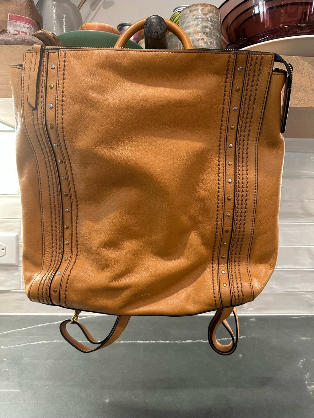 Fossil Leather Backpack in tan